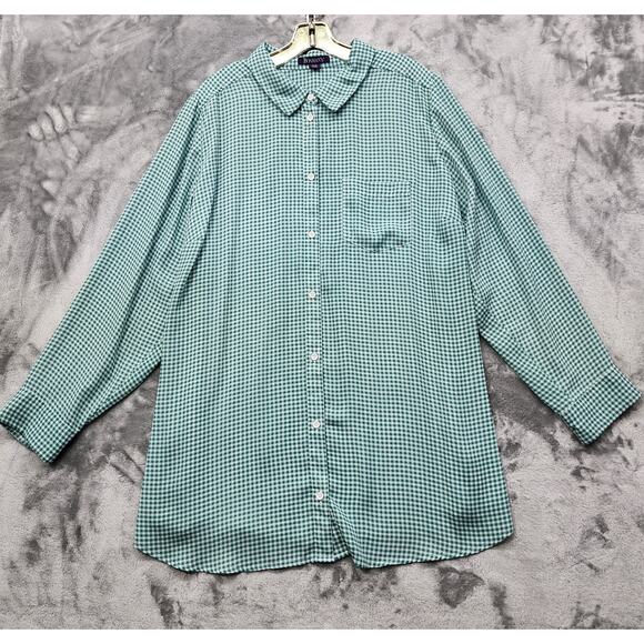 Roaman's Tops - Roaman's Top Womens 24W Green Check Plaid Kate Tunic Long Sleeves Button Down